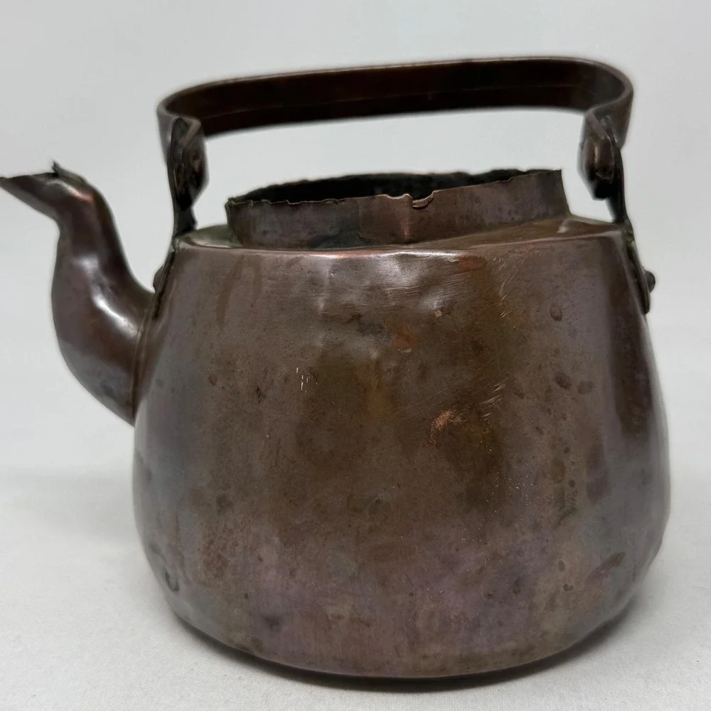 Primitive Antique Copper‎ Hand Crafted Tea Kettle Rustic Farmhouse Decor Vintage